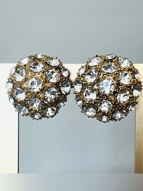 HUGE 1980s Runway Golden Domed Crystals clip earrings